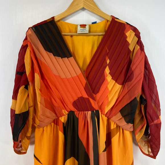 Farm Rio Short Sleeve Wrap Front Maxi Dress Orange Brown Womens Large Petite - Picture 6 of 16